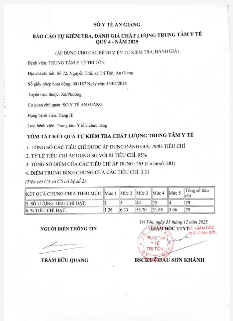 BÁO CÁO TỰ KIỂM TRA, ĐÁNH GIÁ CHẤT LƯỢNG TTYT QUÝ 4 - NĂM 2025